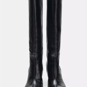 Zara Black Knee-High Leather Heeled Boots